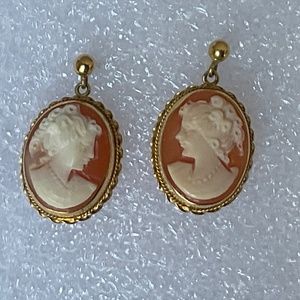 Vintage Italian Shell Cameo Stud Earrings